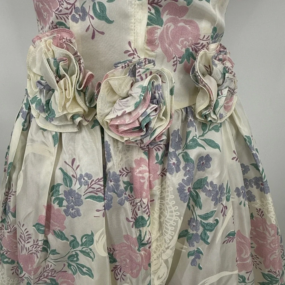 Vtg Scott McClintock Floral Dress Sz 6 Puff Sleeve Lace Cottage Coquette Basque - Picture 7 of 15